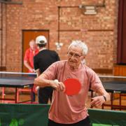 Sam Shuster, 96, playing table tennis