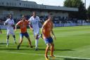 Dave Nieskens and Luke Allen in action for Braintree Town at Boreham Wood on Saturday. Picture: JON WEAVER