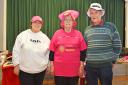 Barbara Shaw’s granddaughter Laura Harper, Barbara Shaw and Doug Youngs in Blundeston Village Hall at the Brain Tumour Research Wear a Hat Day. Picture: Mick Howes