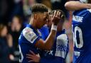 Omari Hutchinson and Conor Chaplin celebrate during Ipswich Town's thrilling 3-3 draw at Hull City on Saturday night.