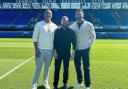 Suffolk's British heavyweight champion Fabio Wardley, left, was pictured with his promoter Eddie Hearn and Ipswich Town CEO Mark Ashton at Portman Road today