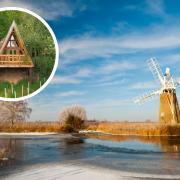 Explore the Norfolk Broads and its variety of accommodation options. Inset: a glamping hut at Whitlingham Broad Campsite