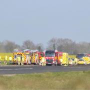 The scene at Beccles Aerodrome where pilot Peter Walker died following the crash of his CT2K