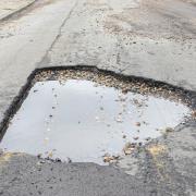 The pothole in Pykenham Way, Hadleigh.