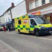 Police and the ambulance service outside the Iceland store in Sudbury