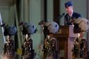 Lt Col Jared Herbert addresses the congregation during a memorial service for USAF crew members Captain Sean Ruane, TSGT Dale Mathews, SSGT Afton Ponce, and Captain Christopher Stover. Photo: Chris Radburn/PA Wire