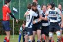 Chelmsford celebrate a try during their first win of the season against Old Cooperians. Picture: CHELMSFORD RC