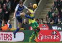 Cameron Jerome and Christoph Berra tough it out on East Anglian derby duty. Picture: Paul Chesterton/Focus Images Ltd