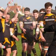 Southwold players celebrate promotion to London 2 North after beating Millwall 49-3. Picture: LINDA CAYLEY