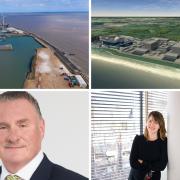 The Port of Lowestoft, a CGI of the planned Sizewell C nuclear power plant, Sizewell C director Julia Pyke and ABP regional director Andrew Harston