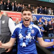 George Hirst celebrates Ipswich Town's promotion to the Premier League