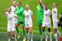 England players celebrate in front of the fans after winning the UEFA Women's Euro 2022 final at Wembley Stadium