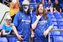 Ipswich Town fans Mike Turbert (left) and Matty Worrall enjoy the atmosphere at Portman Road yesterday