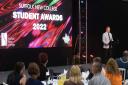 Deputy principal of the college, Alan Pease, presenting the awards