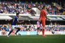 Ipswich Town's Macauley Bonne prepares to pounce after hiding behind Sheffield Wednesday keeper Bailey Peacock-Farrell