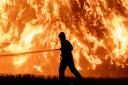 Fire crews battle a straw bale blaze in Stuston near Diss earlier this week.