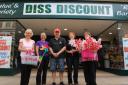 Diss Discount moves to bigger premises in the town. Owner Gary James, Wendy Steggles, Bev Middlebrook, Sue Dutton, Tracey Bentley.