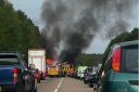 The A120 was closed while emergency services attended the vehicle fire