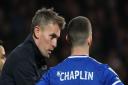 Ipswich Town manager Kieran McKenna gives instructions to Conor Chaplin.