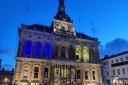 Ipswich Town Hall has been lit in blue and yellow to show solidarity with Ukraine