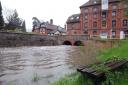 The River Gipping in Needham Market at a high level after prolonged heavy rainfall.