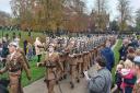 Army Air Corps members from Wattisham Flying Station marching in the Remembrance Sunday procession at Christchurch Park, Ipswich