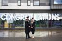 Eldon Morrow and Elizabeth Earls at the University of Suffolk graduation on Ipswich Waterfront
