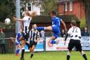 Natasha Thomas jumping high during the Blues 10-0 win in the FA Cup Picture: Ross Halls