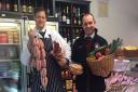 Rolfes of Walsham owner and butcher Paul Hubbard, left, with Brian Barker  Picture: BRIAN BARKER