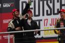 David Graves, left, celebrates his win at Brands Hatch. Picture: GRID ART