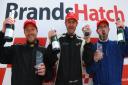 David Graves, centre, celebrates his win in the Toyo Tires Production BMW Championship. Picture: SNAPPY RACERS