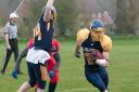Colchester Gladiators' Adam Dickens on his way to a score against Wembley Stallions. Picture: JOHN SINGER