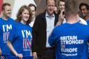 British Prime Minister David Cameron with supporters from a 'Stronger In' campaign event