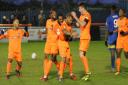 Celebrations following Phil Roberts' second goal, which put Braintree Town 2-1 up against Eastbourne. Picture: JON WEAVER