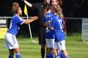 Goalscorer Lindsey Cooper celebrates her goal with her team-mates. Picture: Ross Halls