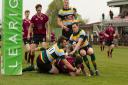 Diss Rugby Club's Steve Hipwell powers over the line to score a try,