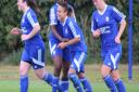 Roxanne Small celebrates her strike with Miagh Downey, Joyce Mlambo and Laura Guyon. Pictures: ROSS HALLS/IPSWICH TOWN TALK