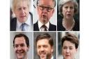 Clockwise from top left: Boris Johnson, Michael Gove, Theresa May, Ruth Davidson, Stephen Crabb and George Osborne, potential new leaders of the Conservative Party. Photo: PA/PA Wire