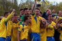Sudbury players celebrate with the Ryman North trophy on Saturday