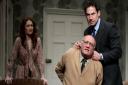 The Business of Murder by Richard Harris at the New Wolsey Theatre Joanna Higson and Paul Opacic as Dee and Detective Superintendent Hallett with Robert Gwilym as the strange and creepy Mr Stone.