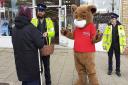 The Bid Bear was out and about in Huntingdon to support Bid\'s crime awareness week.