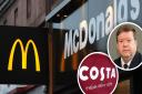 Plans for a McDonalds and Costa have been approved near Bury St Edmunds. Inset: Cllr John Burns