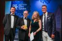 From left, Paul Vicary of award sponsors DevComm, Gateway 14 chairman Sir Christopher Haworth, Emily Atack and Greg Searle MBE