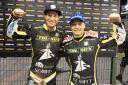 Ipswich Witches stars Jason Doyle, left, and Emil Sayfutdinov celebrate at Belle Vue Picture: TAYLOR LANNING