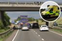 Part of the A14 was closed after a multi-vehicle crash.
