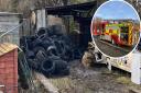 Fire crews tackled a blaze that involved tyres and outbuildings