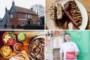 Clockwise from top left: The Unruly Pig and our steak main, Justin Sharp and Pea Porridge retained their Michelin star and Hannah Gregory is planning to open a taco restaurant in Bury St Edmunds