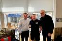 Tom Hunt with Nigel Seaman of Combat2Coffee and Ipswich Town legend Terry Butcher.