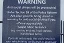 A new sign has been put up in Landguard car park in Felixstowe warning against 'anti-social driving'