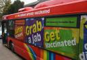 A COVID-19 vaccination bus on Barrack Corner in Ipswich. Picture: Danielle Booden